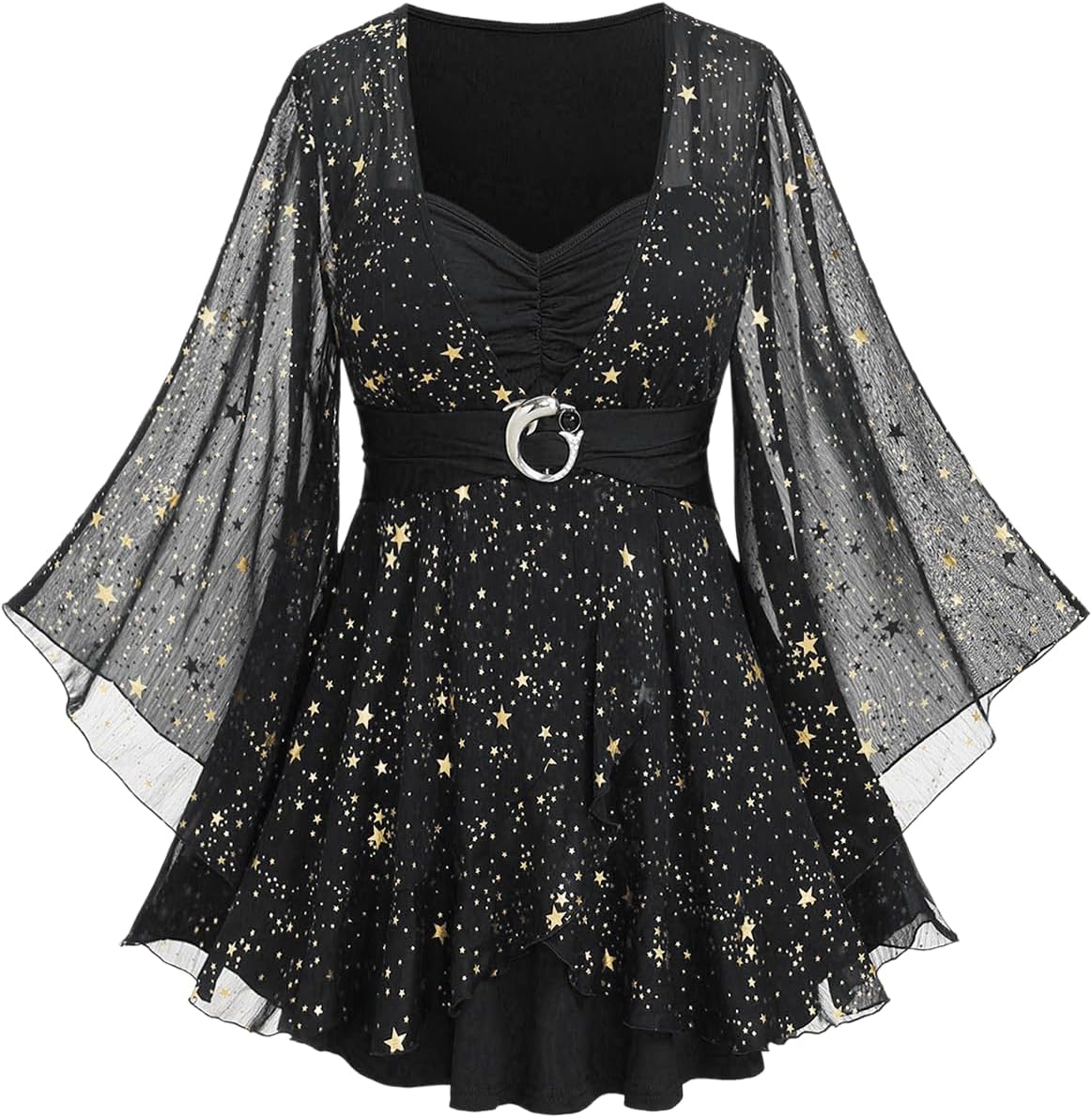 Rosegal Women Plus Size Sparkly Star Bell Sleeve Top