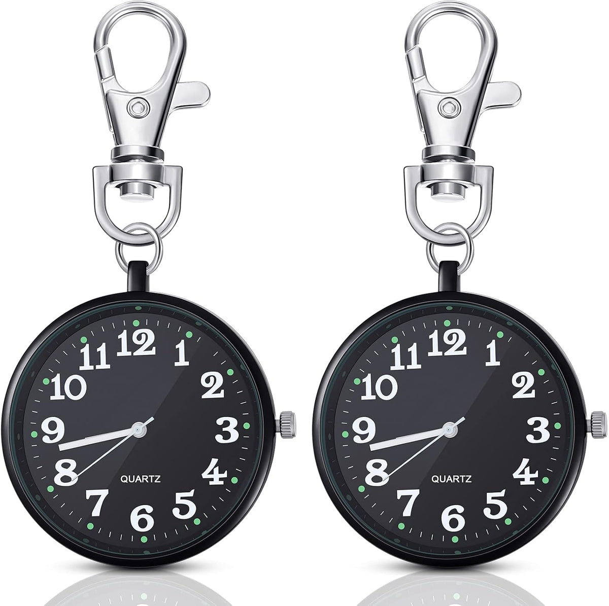2 Pieces Quartz Pocket Watch with Key Buckle Round Keychain Clip on Wa