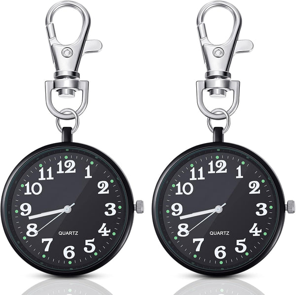 2 Pieces Quartz Pocket Watch with Key Buckle Round Keychain Clip on Wa