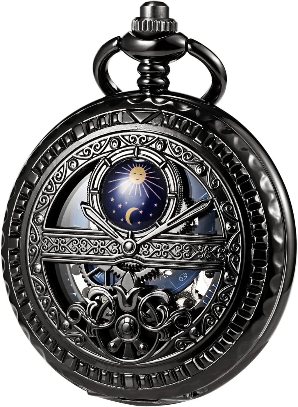 TREEWETO Men's Mechanical Roman Numerals Dial Sun and Moon Skeleton Po