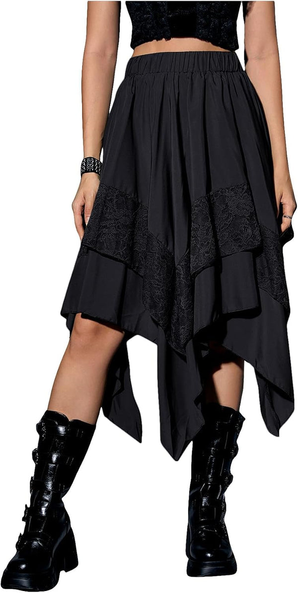 Verdusa Women's Renaissance Flowy Lace Asymmetrical Skirt Whimsical Clothes