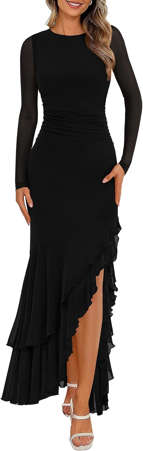 BTFBM Women's Maxi Dresses Fall 2026 Long Sleeve Wedding Guest Dress