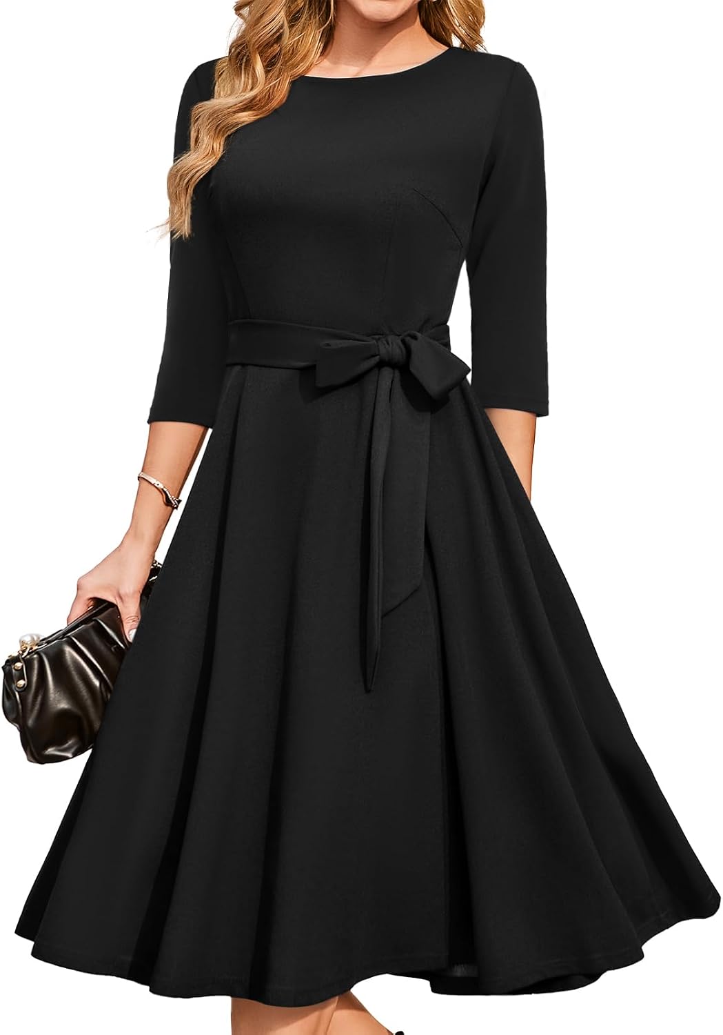 DRESSTELLS Cocktail Dresses for Women, Vintage Wedding Guest 3/4 Sleeves Formal Church Tea Dress