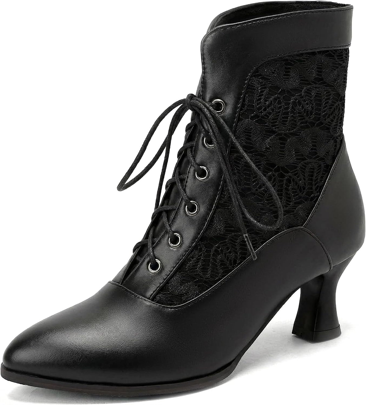 LanreyTaley Victorian Boots Wedding Shoes for Bride Lace up Boots for Women Lace Witch Shoes Renaissance Black