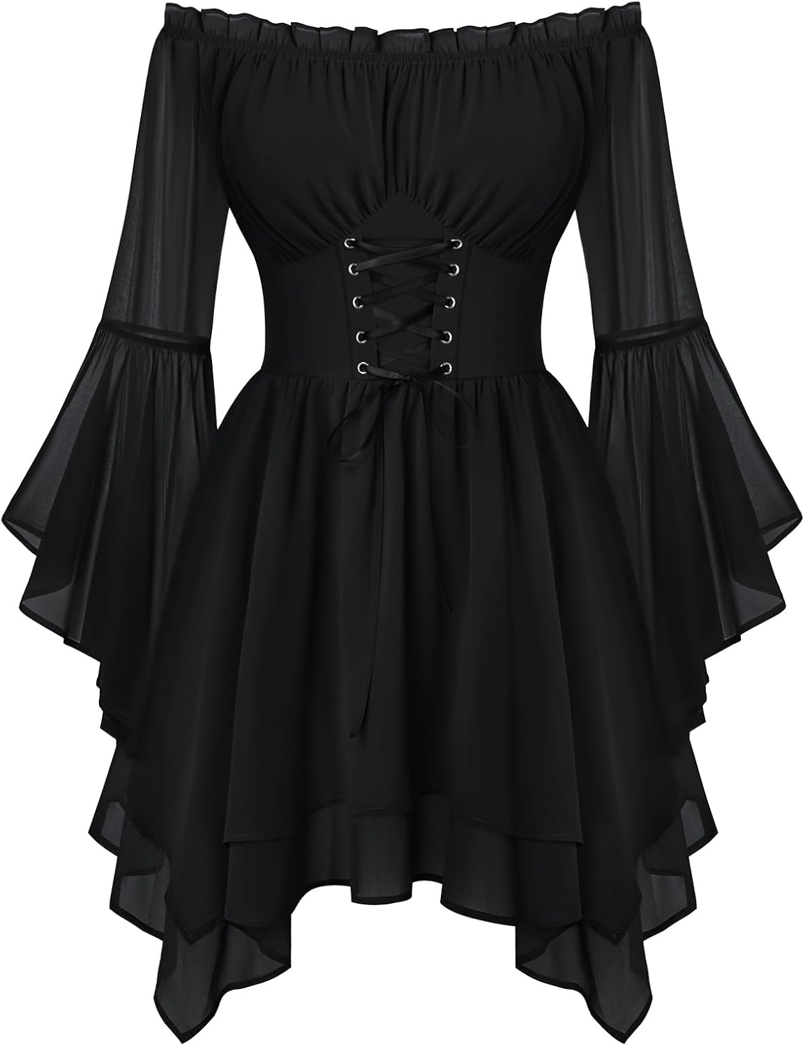 Scarlet Darkness Renaissance Costume Women Chiffon Corset Pirate Mini Dress