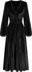 ZAFUL Women's V Neck Velvet Midi Dress Long Sleeve Formal Cocktail Dress
