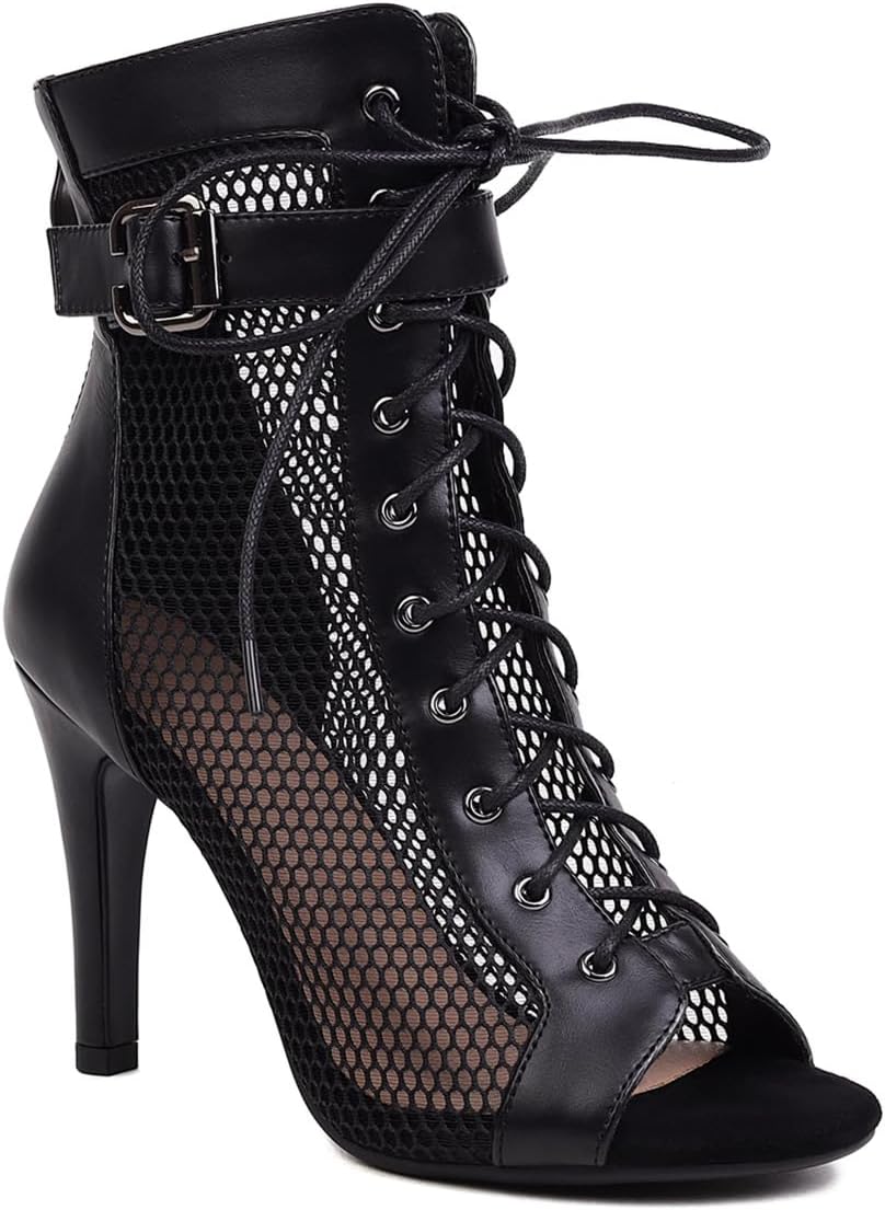 UTIKLIOU Women's Mesh Sandals Peep Toe High Top Sandals Lace Up Summer Boots Buckle Strap Party Sexy Pump Shoes Open toe