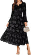 ZAFUL Womens Velvet Dress Long Sleeve Maxi Dresses Floral Smocked Waist