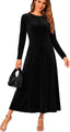 Urban CoCo Women's Elegant Velvet Midi Dress Scoop Neck Long Sleeve Ruched