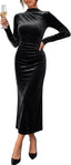Prinbara Womens Long Sleeve Velvet Fall Cocktail Wedding Guest Dress