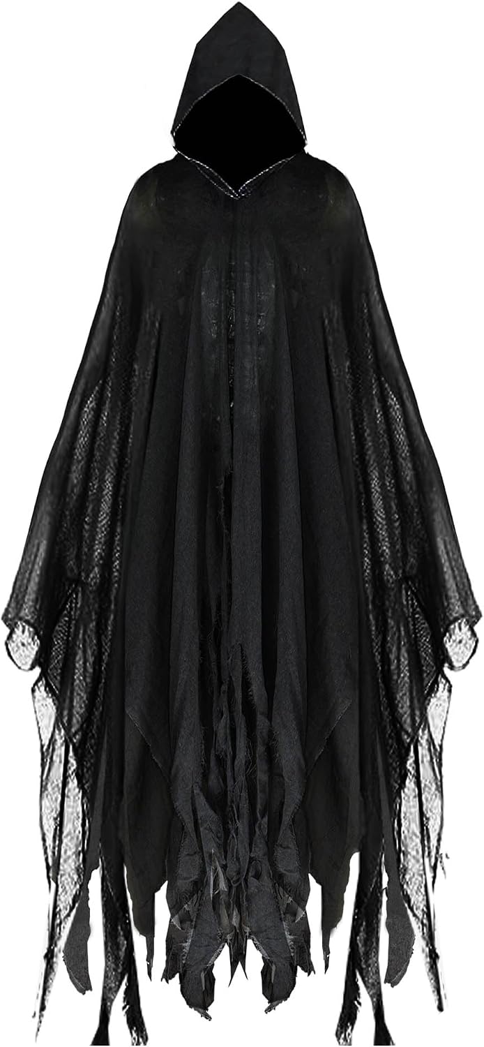 Halloween Hooded Cloak Medieval Renaissance Cloak Wizard Robe with Hooded for Adult Linen Hooded Cloak
