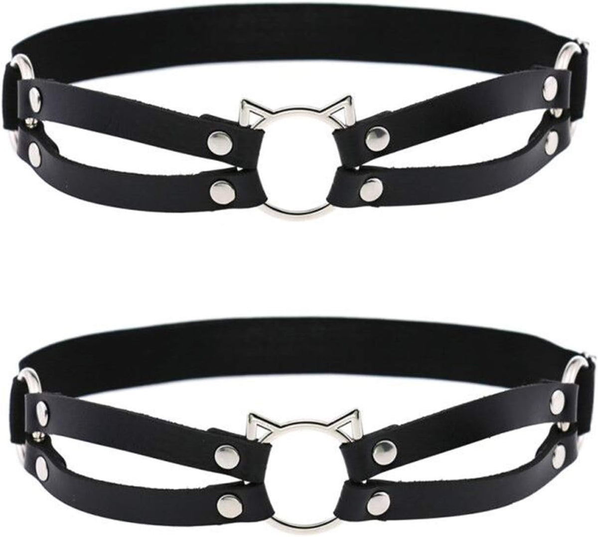 2pcs Adjustable Faux Leather Leg Garter, Elastic Punk Thigh Straps for Ladies