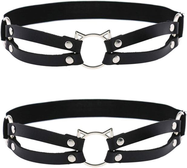 2pcs Adjustable Faux Leather Leg Garter, Elastic Punk Thigh Straps for Ladies