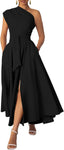 Ekaliy Women's One Shoulder Belted Maxi Dress Formal Wedding Guest Dress
