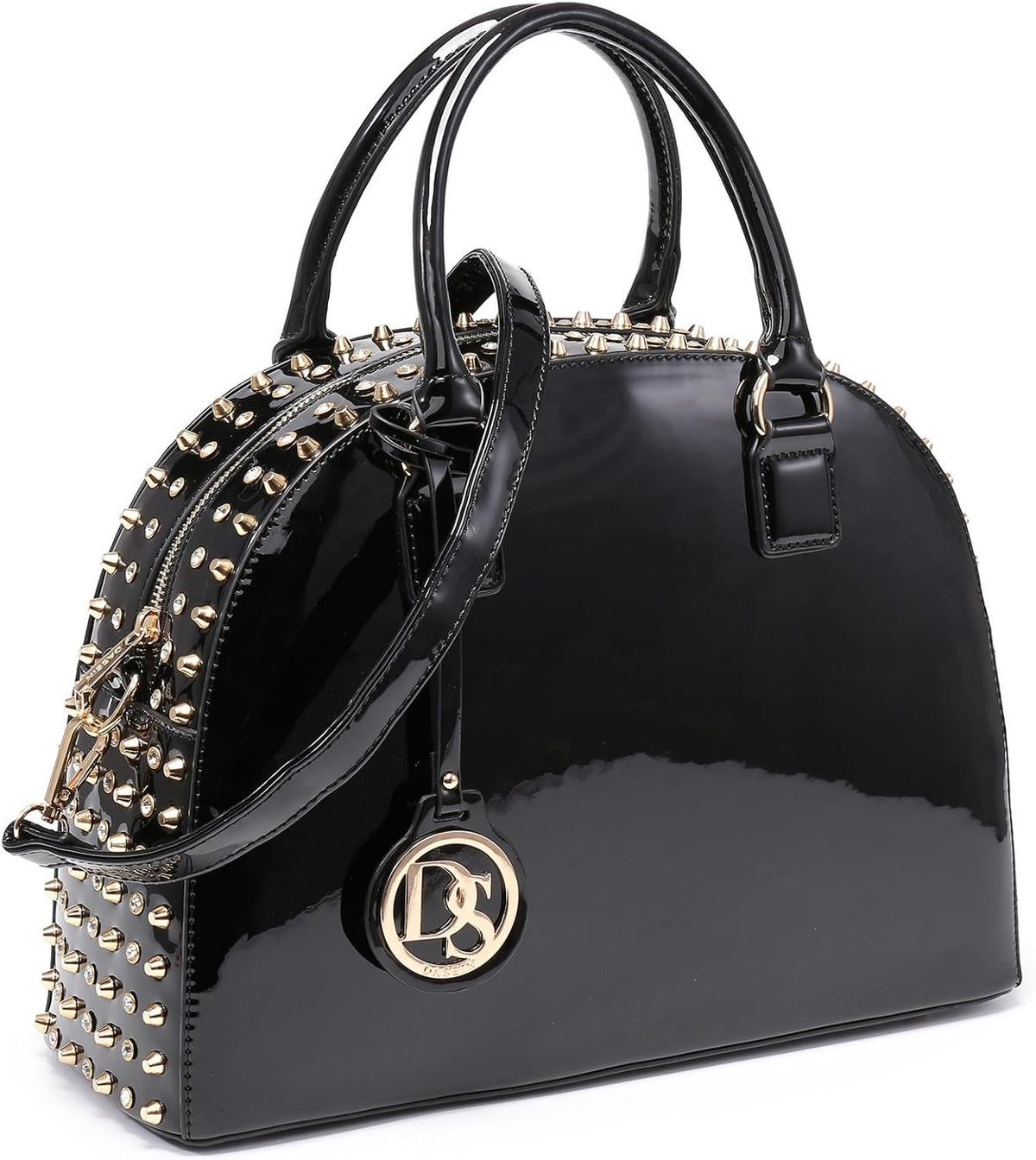 Dasein Patent Leather Dome Satchel — Structured Work Tote with Long Strap