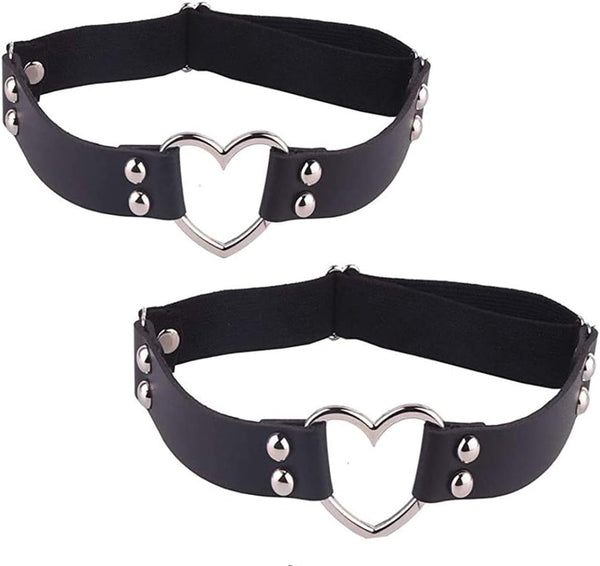 2PCS Leather Heart Garter - Adjustable Leg Ring for Cosplay, Spike Party