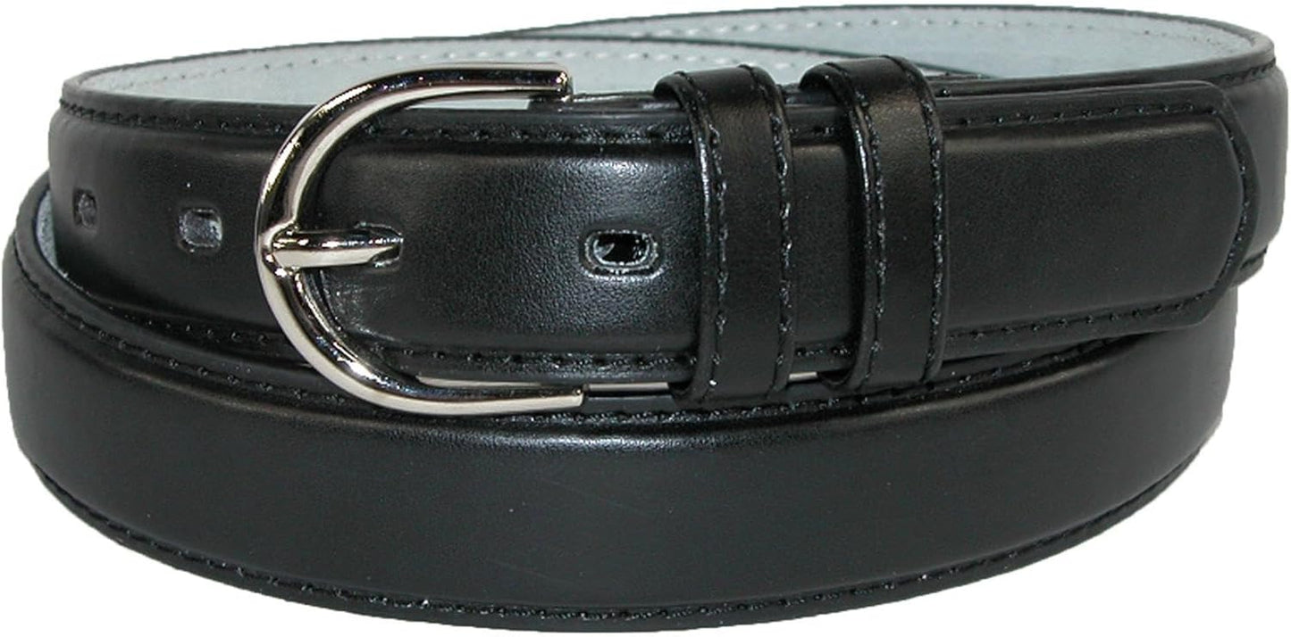 Ctm Women's Leather Dress Belt 1 1/8 Inch Silver Buckle