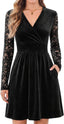 AUSELILY Velvet Dress for Women V Neck Lace Sleeve Wrap Dress