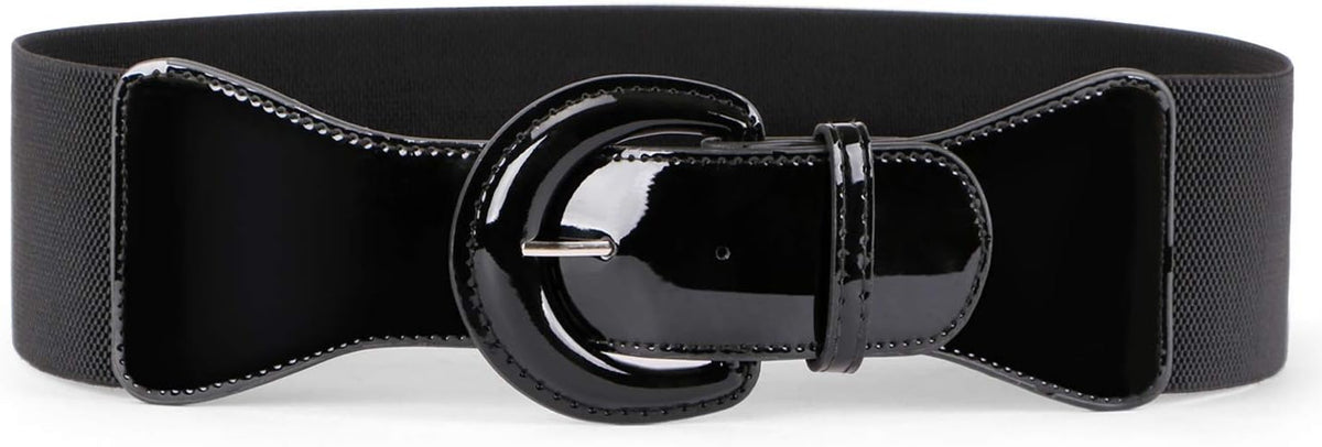 JASGOOD Women Wide Elastic Belts Vintage Chunky Buckle Patent Leather Belt