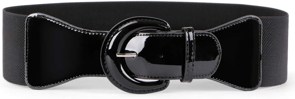 JASGOOD Women Wide Elastic Belts Vintage Chunky Buckle Patent Leather Belt