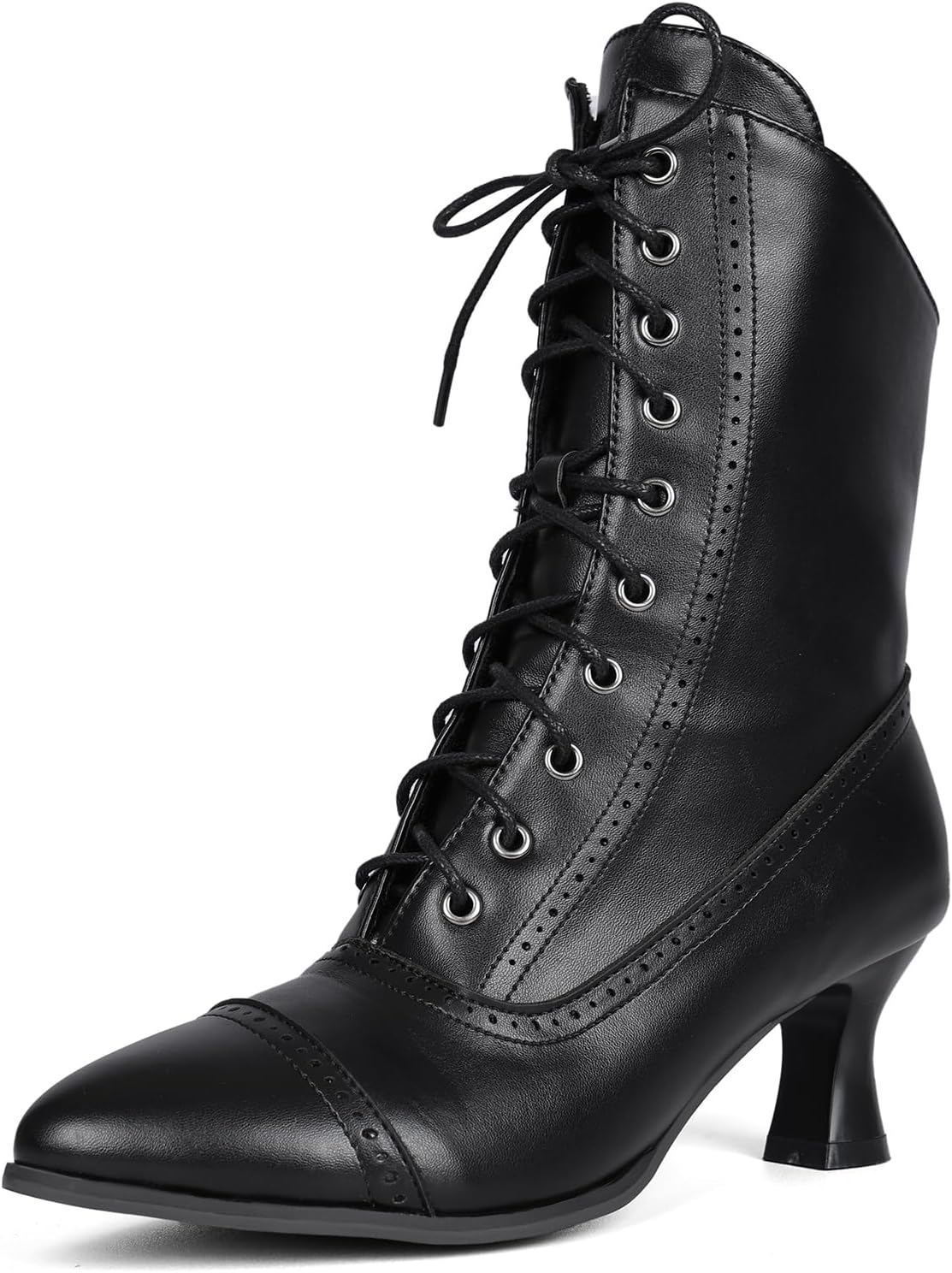 LanreyTaley Victorian Boots for Women Vintage Granny Boots Renaissance Ankle Boots Low Heel Lace Up Booties with Zipper