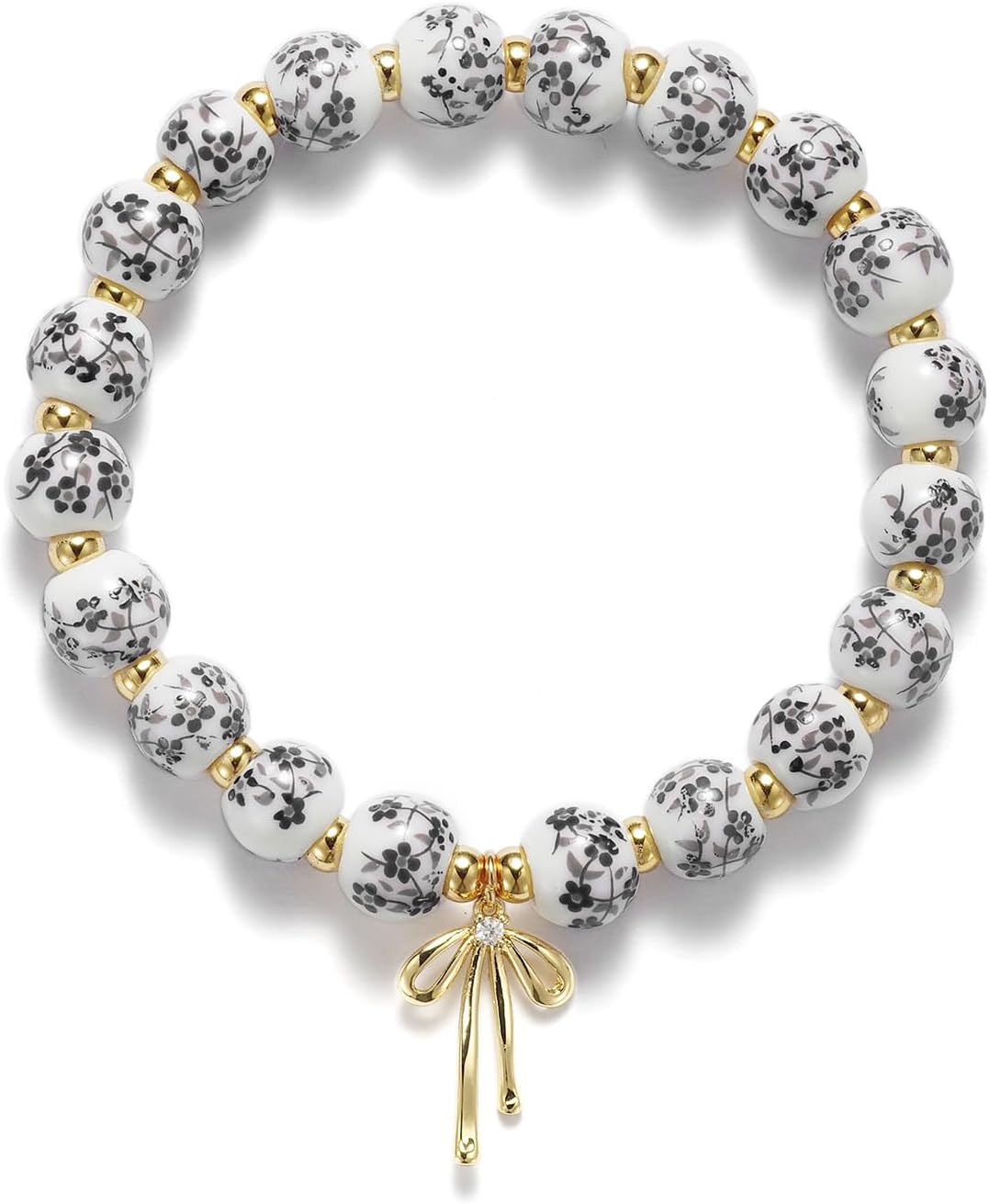 Beaded Bracelets for Women,Bow Charm Blue Flower Gold Plated Jewelry Women