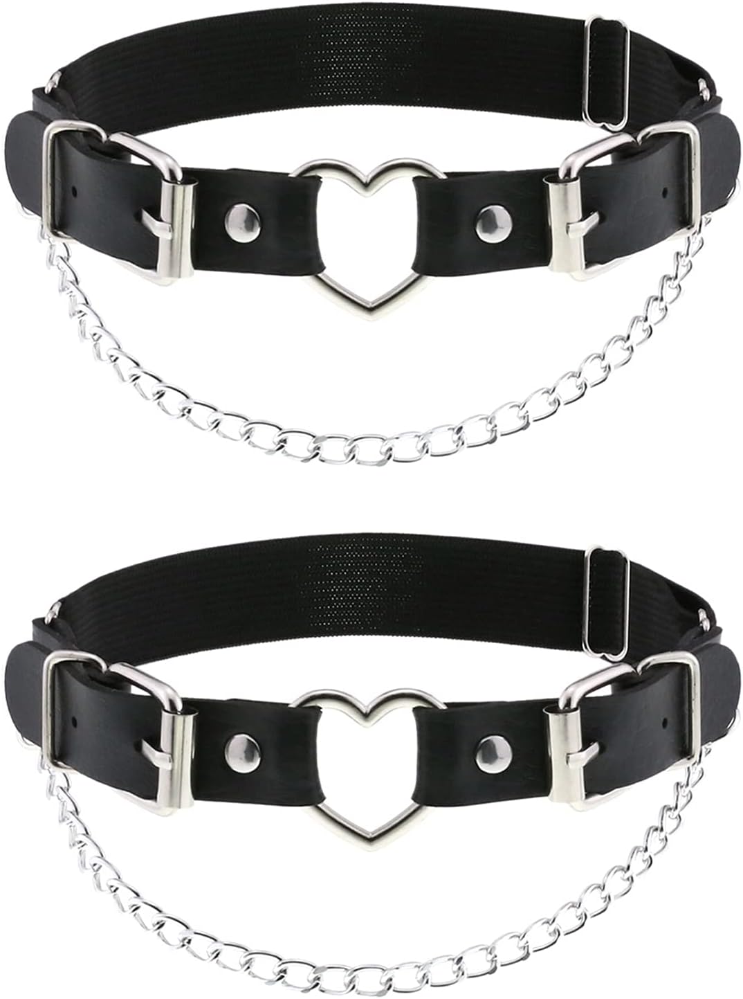 2PCs Leather Leg Garter with Chains, Elastic Rock Heart Thigh Garter for Women