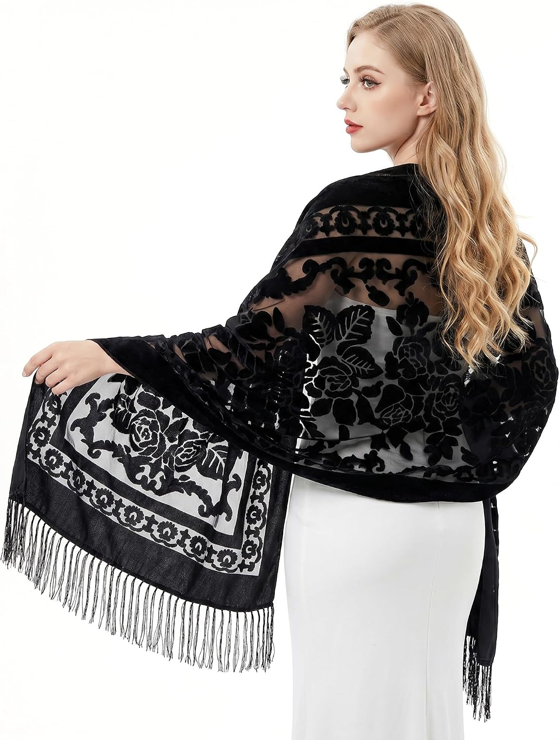 Sucrain Women Velvet Shawl and Wrap for Evening Dresses Wedding Soft Sheer Rose Scarf Shawl for Dress Accessories Winter