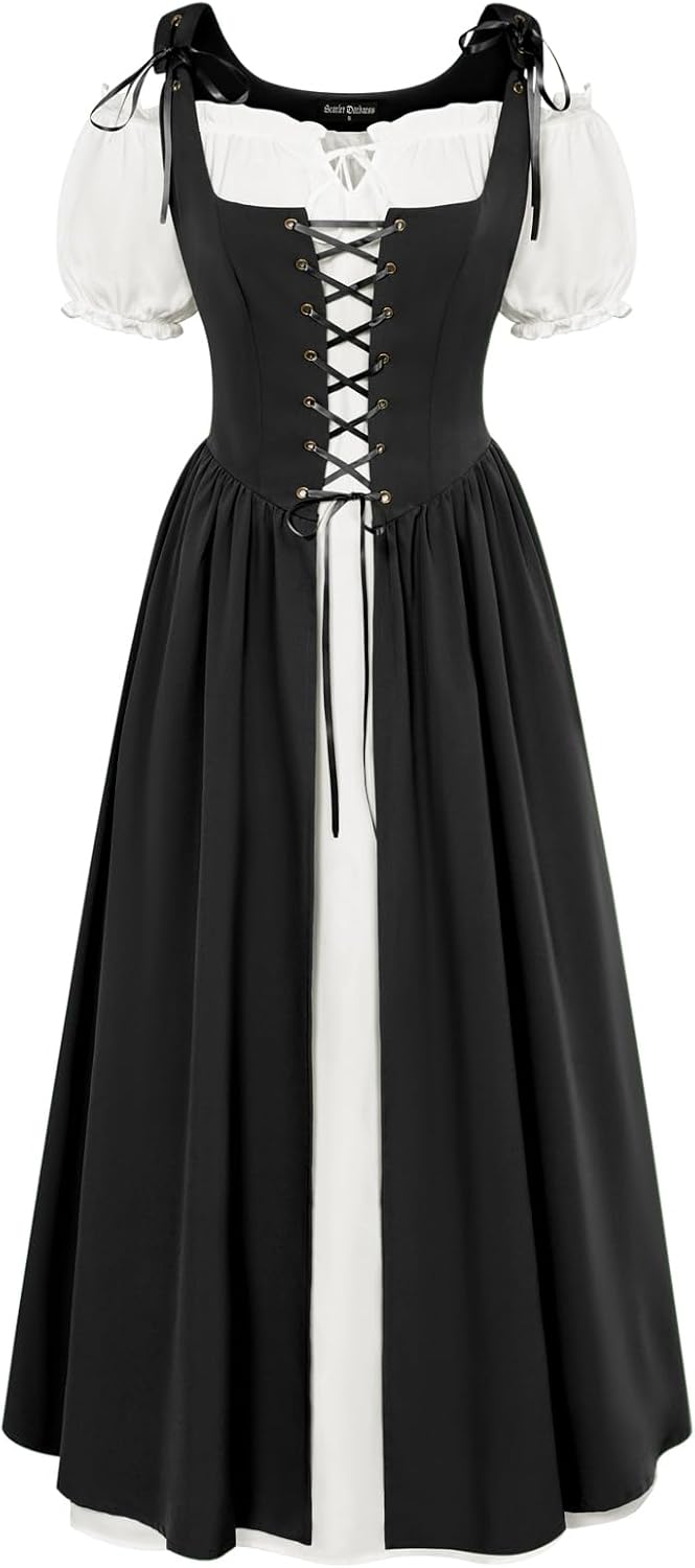 Scarlet Darkness Renaissance Costume Women Halloween Medieval Pirate Dress