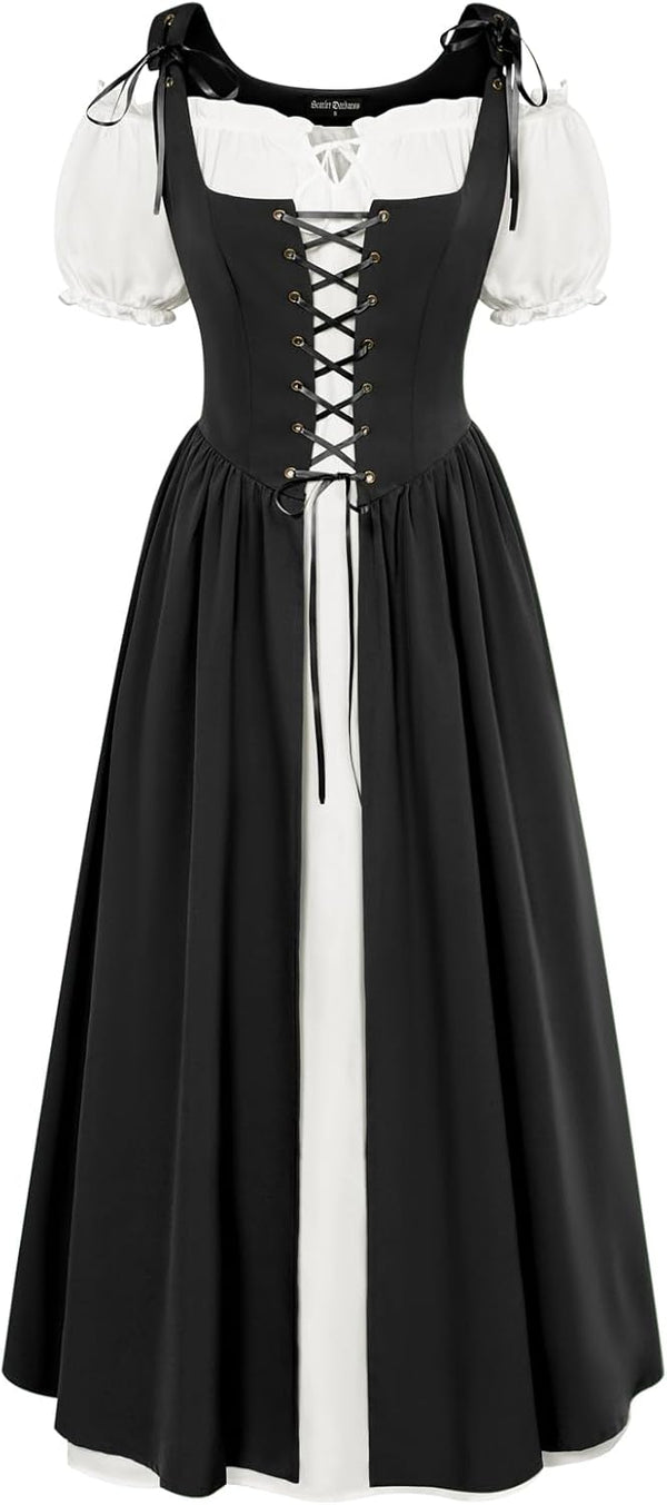 Scarlet Darkness Renaissance Costume Women Halloween Medieval Pirate Dress