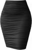 eoeoo Women High Waist Ruched Elegant Bodycon Stretch Midi Pencil Skirt