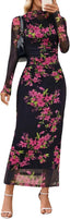 MEROKEETY Womens Fall Long Sleeve Floral Wedding Guest Maxi Dress