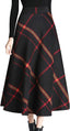 Tanming Womens Plaid Skirt Wool A‑Line Pleated Long Skirt