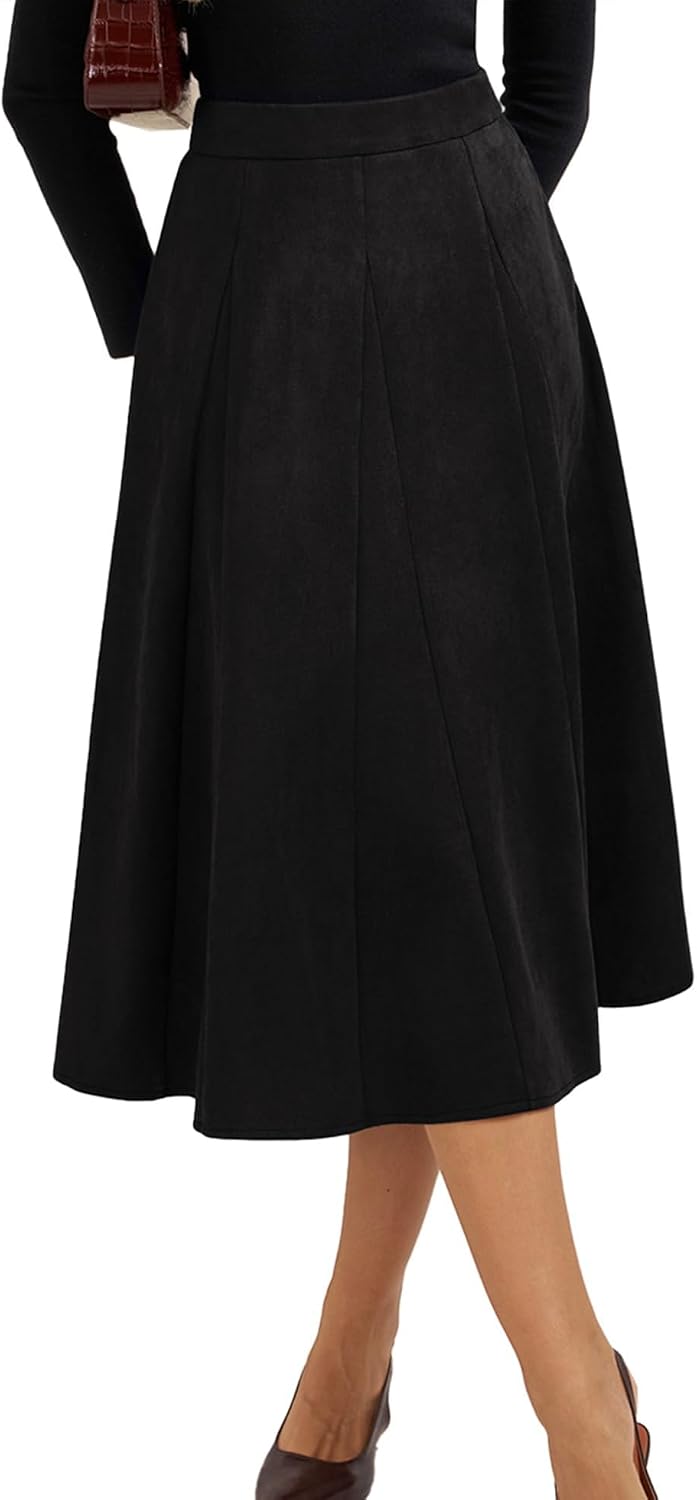 Belle Poque Women Suede Skirt High Waisted A Line Midi Skirts