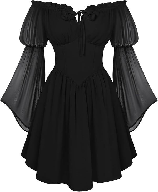 Scarlet Darkness Women's Renaissance Faire Fairy Witchy Dress with Pockets
