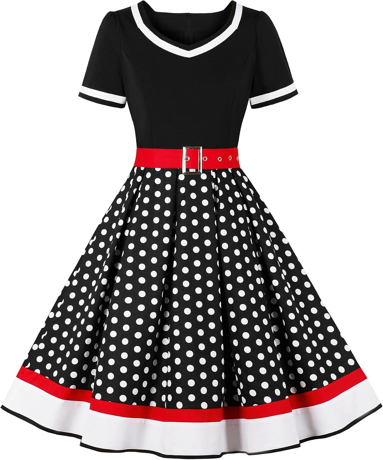 Vintage 1950s Retro Rockabilly Swing Polka Dot Cocktail Dress with Belt