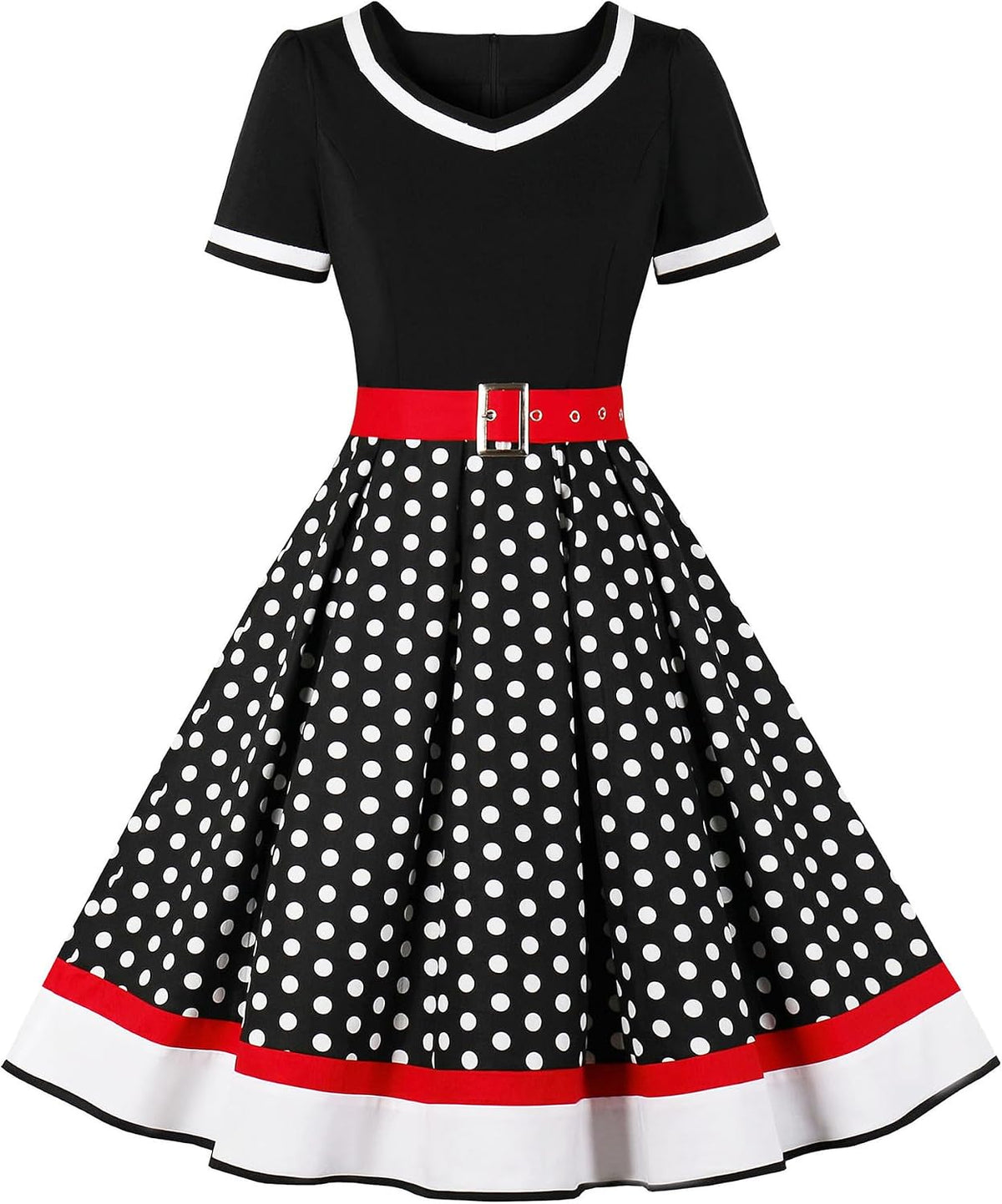 Vintage 1950s Retro Rockabilly Swing Polka Dot Cocktail Dress with Belt