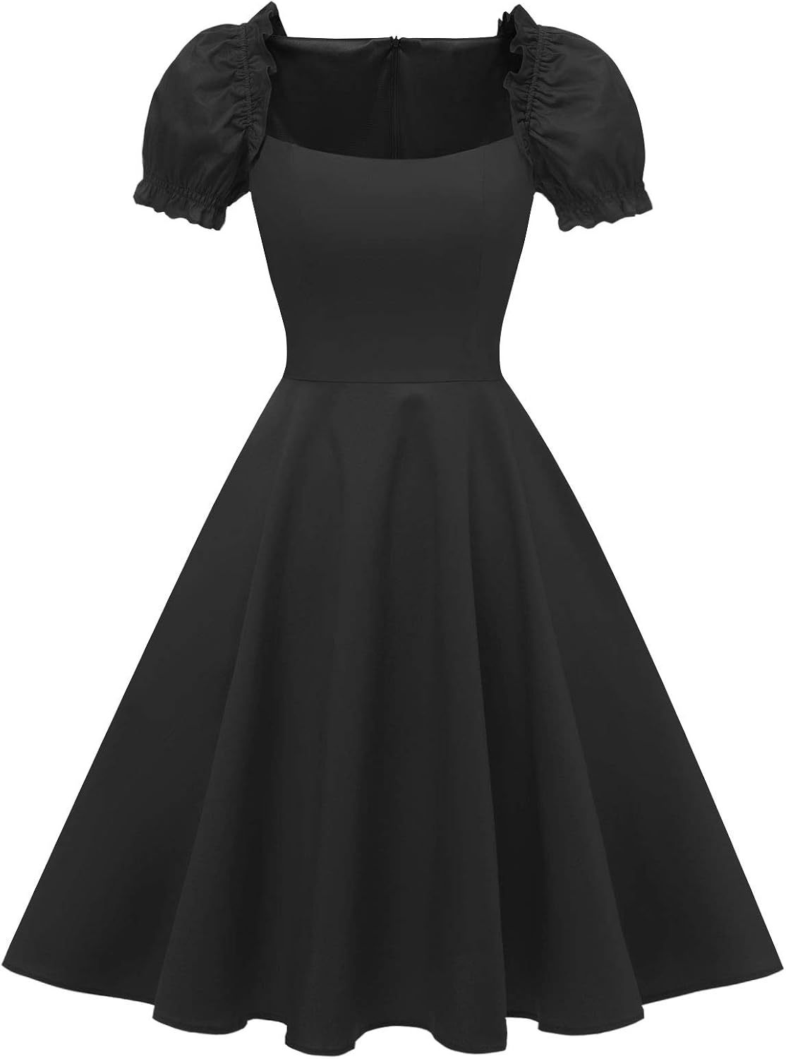 Women's Puff Short Sleeve 1950s Party Dresses Square Neck Aline Dress with Pockets