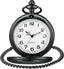 Smooth Vintage Pocket Watch with Chain, Arabic Numerals Scale
