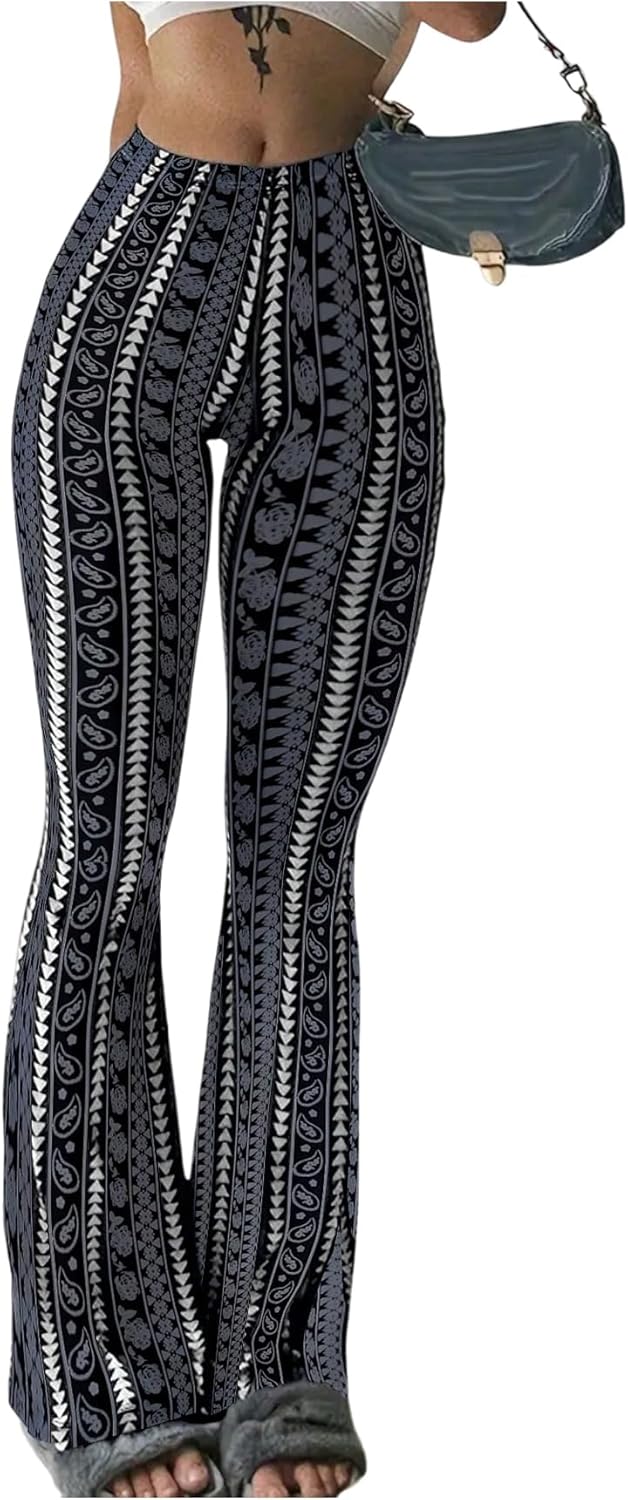 Milumia Women's Boho Yoga Leggings High Waisted Hippie Flared Pants