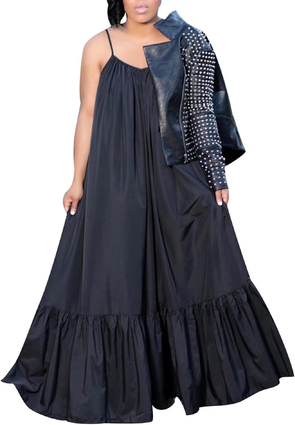 Women's Spaghetti Strap Oversized Loose Beach Long Maxi Swing Dress
