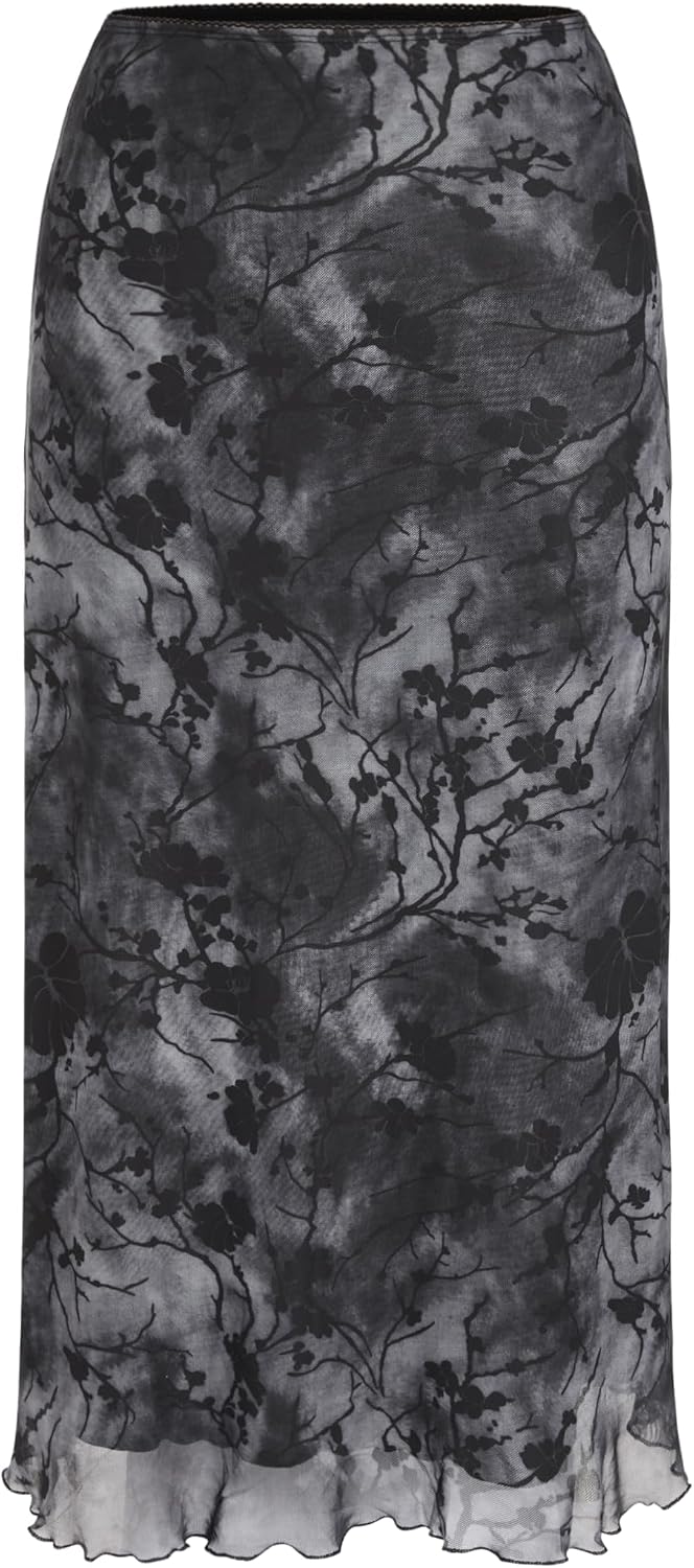 CIDER Women’s Mesh Floral Boho Long Midi Skirts