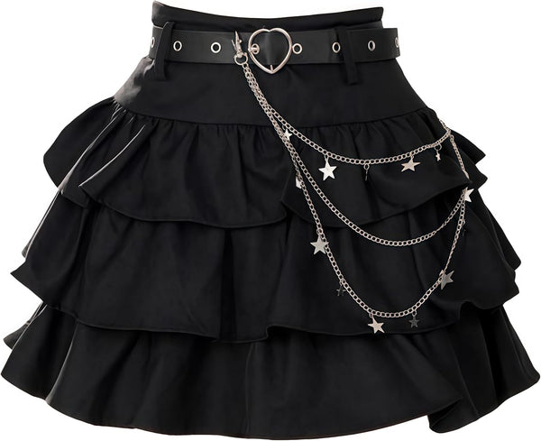 Women Gothic Lolita Mini Skirt Harajuku Y2K Short Skirt Layered Ruffled High Waist A-Line Skirts for Teens