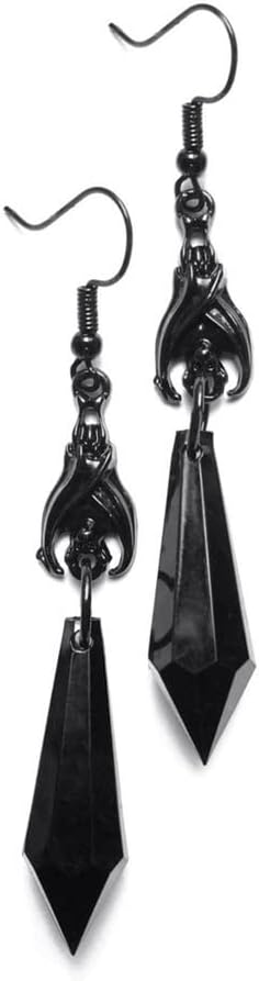 Gothic Dark Bat Dangle Earrings Red Black Crystal Gems Bat Earrings Punk Rock Style Bats Animal Earrings Halloween Costumes Earrings Jewelry for Women
