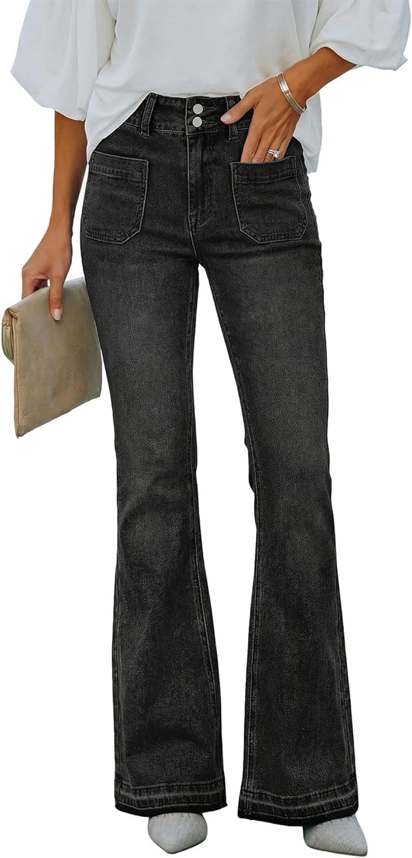 Flare Jeans For Women Frayed Hems Bell Bottom Jeans Mid High Waisted