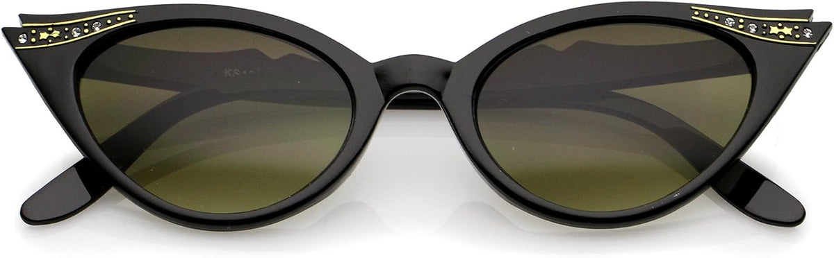 zeroUV 50s Vintage Cat Eye Sunglasses for Women UV400 Embellished with Rhinestones, Pinup Girl & Rockabilly Accessories 50mm