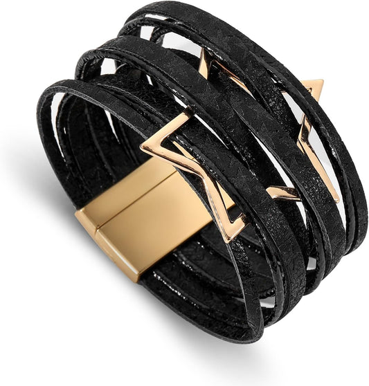 Fesciory Leather Wrap Bracelet for Women, Boho Western Layered Cuff Jewelry