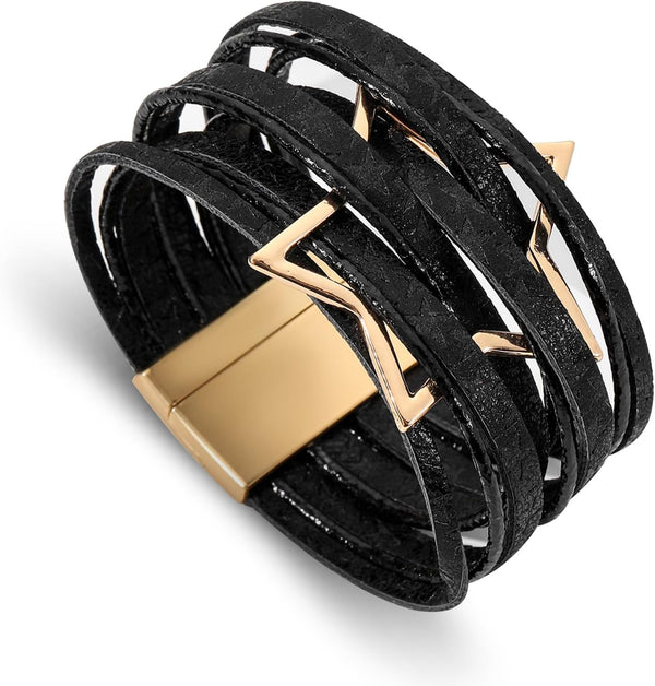 Fesciory Leather Wrap Bracelet for Women, Boho Western Layered Cuff Jewelry