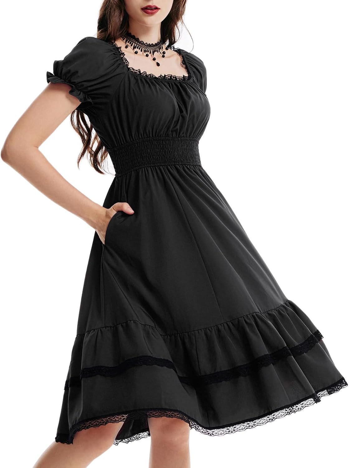 Scarlet Darkness Womens Gothic Pirate Corset A Line Midi Dress with Pockets