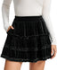 HERBATOMIA Women’s Velvet Mini Tiered Skater Skirts for Women with Pockets